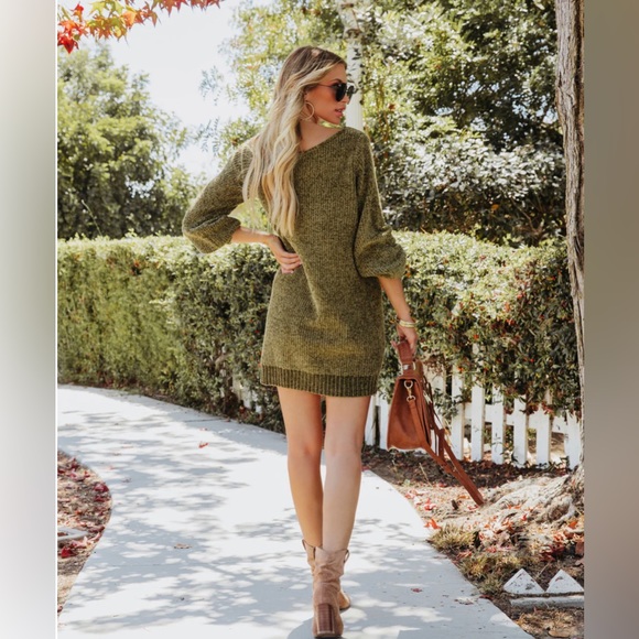 🍁 Vici- OBSESSED WITH ME CHENILLE OFF THE SHOULDER MINI DRESS - MOSS GREEN - Picture 4 of 5